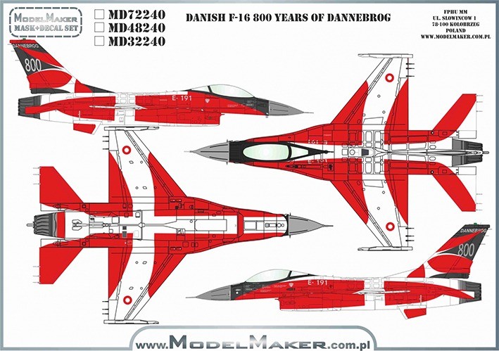Model Maker Decals MD32240 Danish General-Dynamics F-16AM Fighting Falcon 800 Years of Dannebrog 1/32