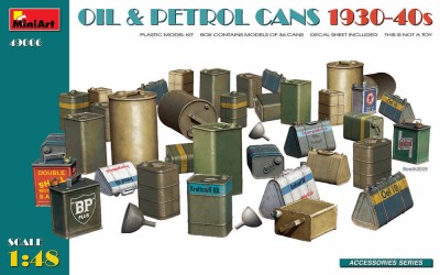 Miniart 49006 Oil&amp;Petrol Cans 1930-40s (36 pcs., w/ decals) 1/48