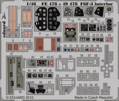Eduard FE478 F6F-3 interior S.A. (Hobby Boss) 1/48 фототравление Zoom Цветное