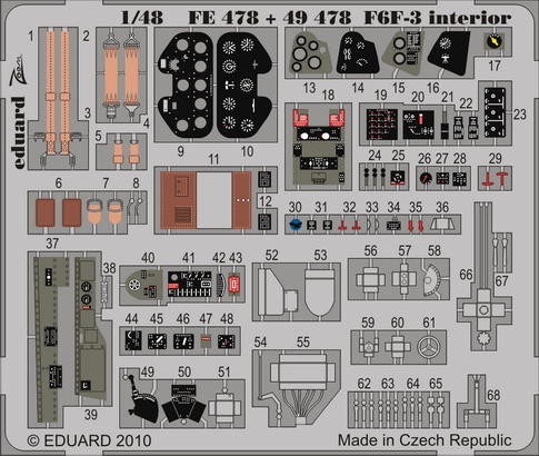 Eduard FE478 F6F-3 interior S.A. (Hobby Boss) 1/48 фототравление Zoom Цветное