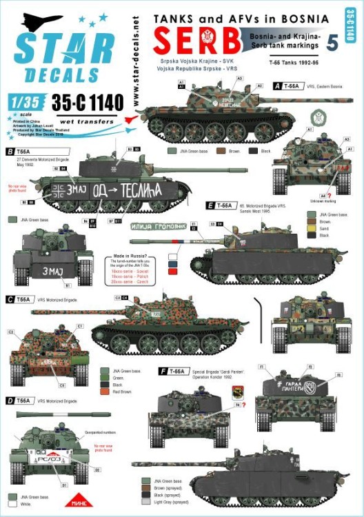 Star Decals 35-C1140 Tanks & AFVs in Bosnia # 5. Serbian T-55A tanks 1/35