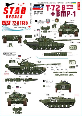 Star Decals 72-A1135 War in Ukraine # 5.T-72B (1986) and BMP-1 Tanks and AFVs from the Donetsk Republic, in 2022 1/72