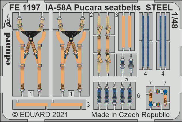 Eduard FE1197 IA-58A Pucara seatbelts STEEL (KIN) 1/48