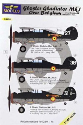 Lf Model C4408 Decals Gloster Gladiator Mk.I over Belgium 1/144