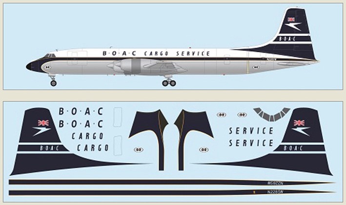 F-rsin Plastic FRP4120 Canadair CL-44 - BOAC cargo service includes a silk-screened decal. 1/144