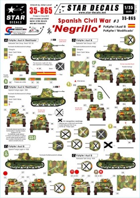 Star Decals STAR35865 Spanish Civil War #3 Negrillo Pz.Kpfw.I Ausf.B and Pz.Kpfw.I 'Modificado' 1/35