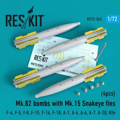 Reskit RS72-343 Mk.82 bombs w/ Mk.15 Snakeye fins (4 pcs.) 1/72