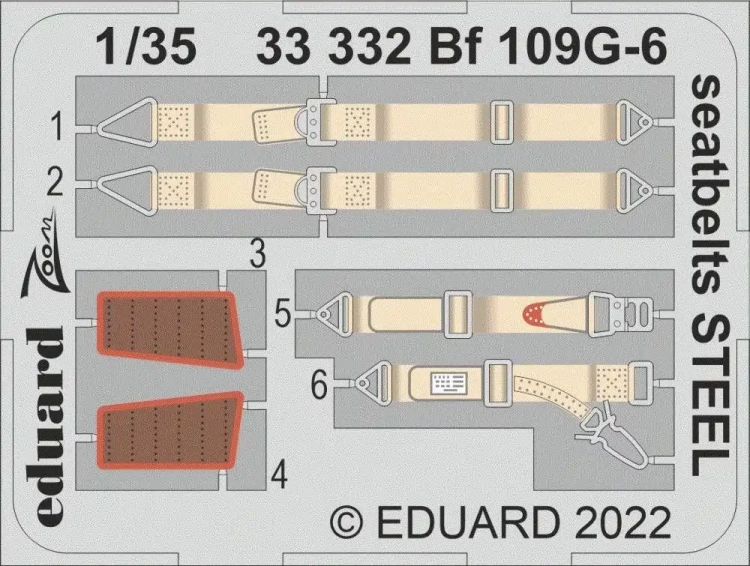 Eduard 33332 Bf 109G-6 seatbelts STEEL (BORDER M.) 1/35
