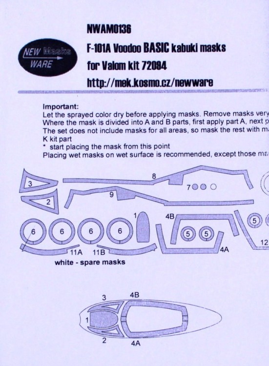 New Ware NWA-M0136 Mask F-101A Voodoo BASIC (VALOM7294) 1/72