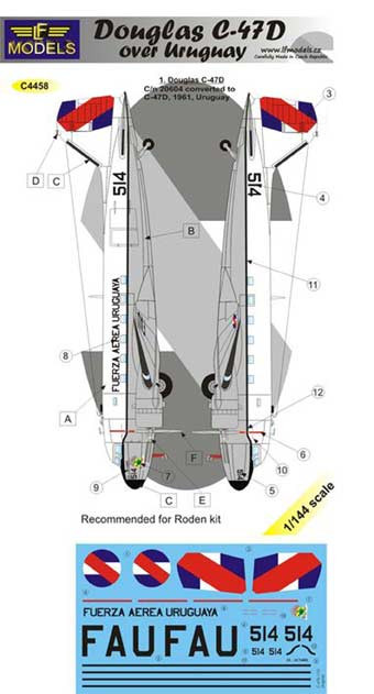 Lf Model C4458 Decals Douglas C-47D over Uruguay 1/144