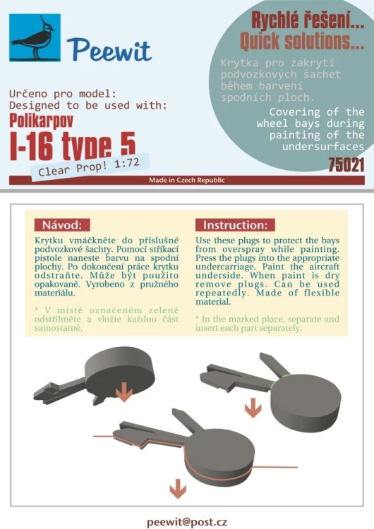 Peewit P75021 Wheel bay cover for I-16 type 5 (CL.PROP) 1/72