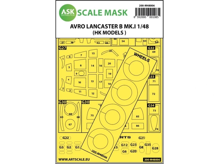 Art Scale 200-M48006 Avro Lancaster B Mk.I wheels and canopy frame paint masks (outside only) 1/48
