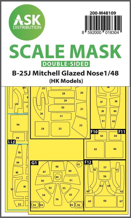 Art Scale 200-M48109 North-American B-25J Mitchell canopy frame paint masks (inside and outside) self-adhesive pre-cut 1/48