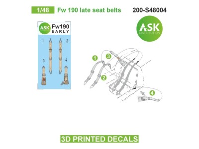 Art Scale 200-S48004 Focke-Wulf Fw-190 late seat belts - 3D-printed decals 1/48