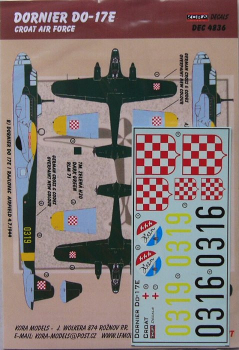 Kora Model DEC4836 Dornier Do-17E (Croatian AF) декали 1/48