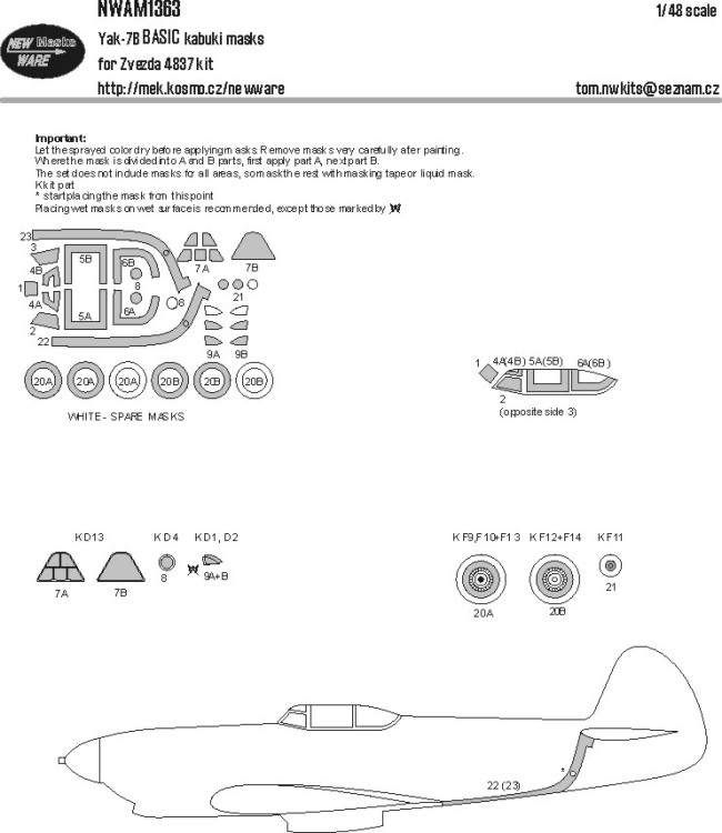 New Ware M1363 Mask Yak-7B BASIC (ZVE 4837) 1/48