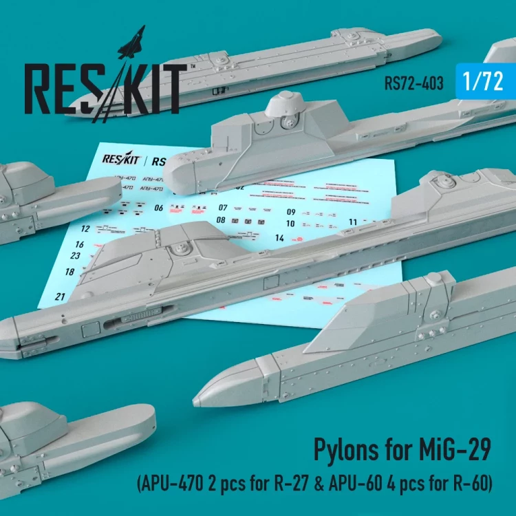Reskit RS72-403 Pylons for MiG-29 (APU-470 for R-27 & APU-60 1/72