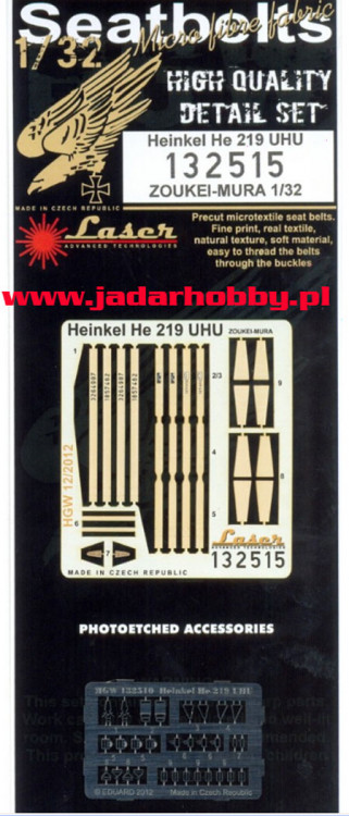 HGW 132515 Heinkel He219 UHU Seatbelts 1/32