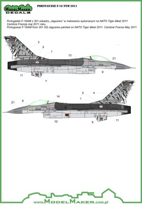 Model Maker Decals D72034 Portuguese Lockheed-Martin General-Dynamics F-16AM NTM 2011 1/72