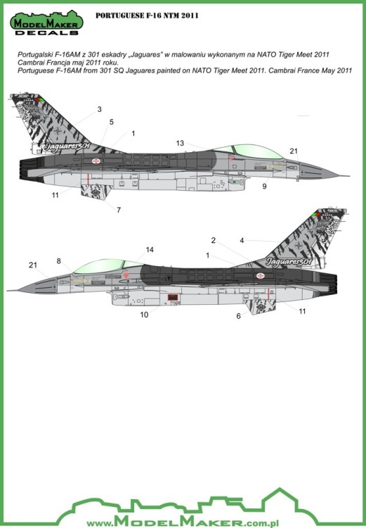 Model Maker Decals D72034 Portuguese Lockheed-Martin General-Dynamics F-16AM NTM 2011 1/72