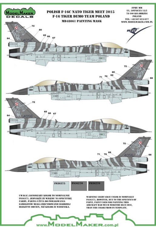 Model Maker Decals MD48061 Polish Lockheed-Martin F-16C NATO Tiger Meet 2015 - F-16 Tiger 1/48