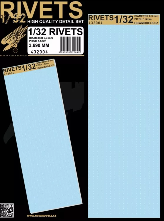 HGW 432004 Rivets 3690 mm (diameter 0,3mm, pitch 1,5mm) 1/32