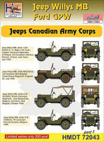 Hm Decals HMDT72043 1/72 Decals J.Willys MB/Ford GPW Can.Army Corps 1