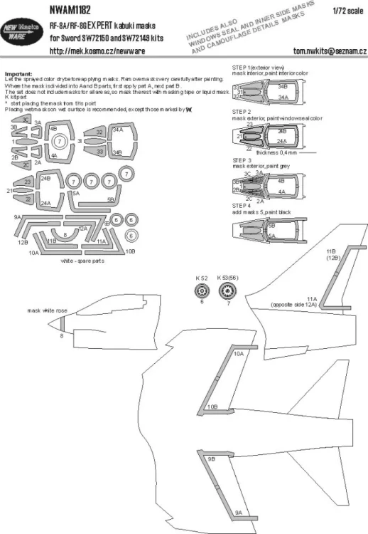 New Ware M1182 Mask RF-8A/RF-8G EXPERT (SW 72149/72150) 1/72