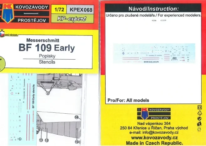Kovozavody Prostejov EX068 Bf 109 early stencils 1/72