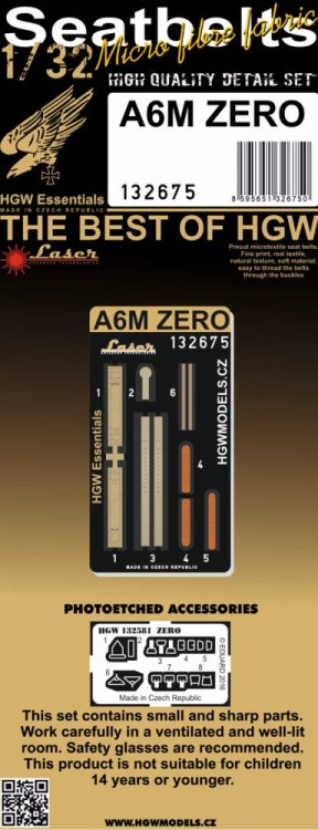 HGW 132675 Seatbelts A6M Zero (laser) 1/32