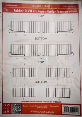 Eduard D72019 Decals 1/72 Fokker D.VII rib tapes 4-color lozenge