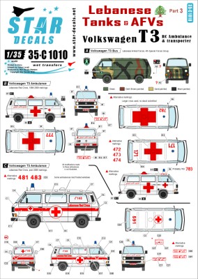 Star Decals 35-C1010 Lebanese Tanks &amp; AFVs #3. Volkswagen T3 ambulance and transporter 1/35