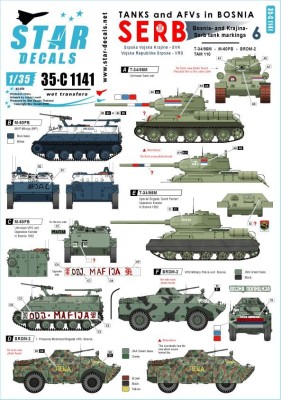 Star Decals 35-C1141 Tanks &amp; AFVs in Bosnia # 6. Serbian Soviet T-34, BRDM-2, M60 PB, TAM-110 truck 1/35