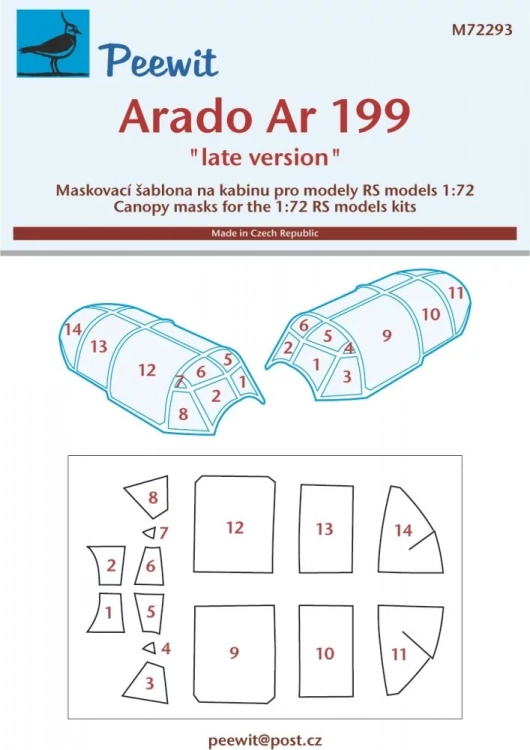 Peewit M72293 Canopy mask Arado Ar 199 late (RS) 1/72