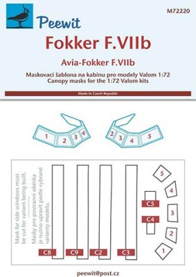 Peewit M72220 1/72 Canopy mask Fokker F.VIIb (VALOM)