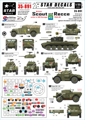 Star Decals STAR35891 British recce units in North West Europe 1944-45 White Scout, Cromwell Mk.IV and MK VI, Staghound, Dingo and generics 1/35