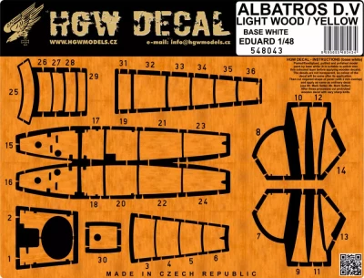 HGW 548043 Decals Albatros D.V Lt.Wood/Yellow (b.white) 1/48