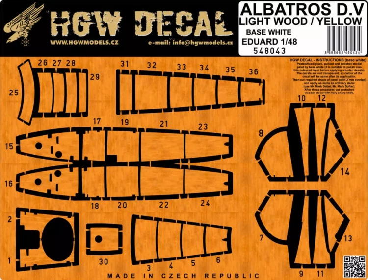 HGW 548043 Decals Albatros D.V Lt.Wood/Yellow (b.white) 1/48
