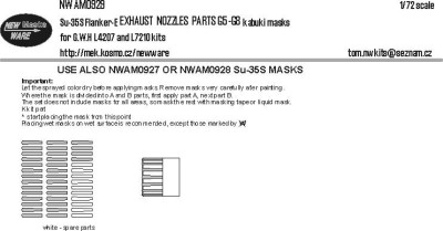 New Ware NWA-M0929 Mask Su-35S Flanker-E EXHAUST NOZZLES G5-G8 1/72