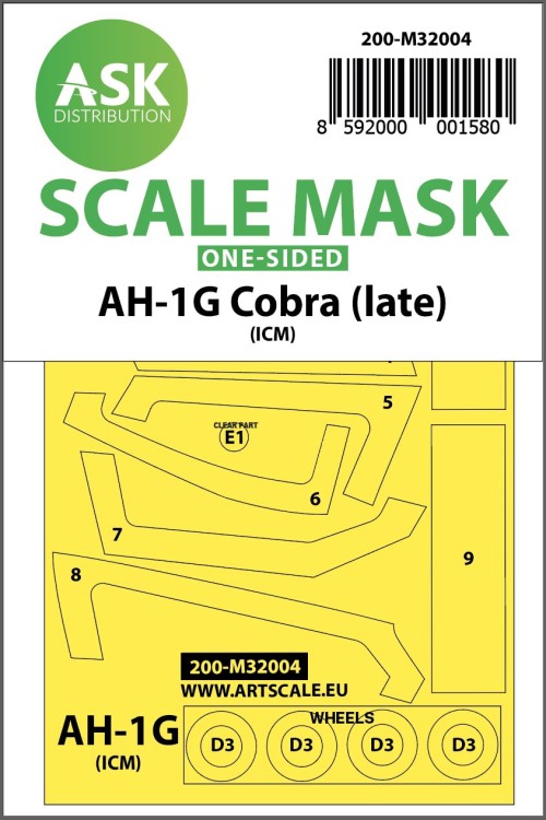 Art Scale 200-M32004 Bell AH-1G Cobra (late) wheels and canopy frame paint masks (outside only) 1/32