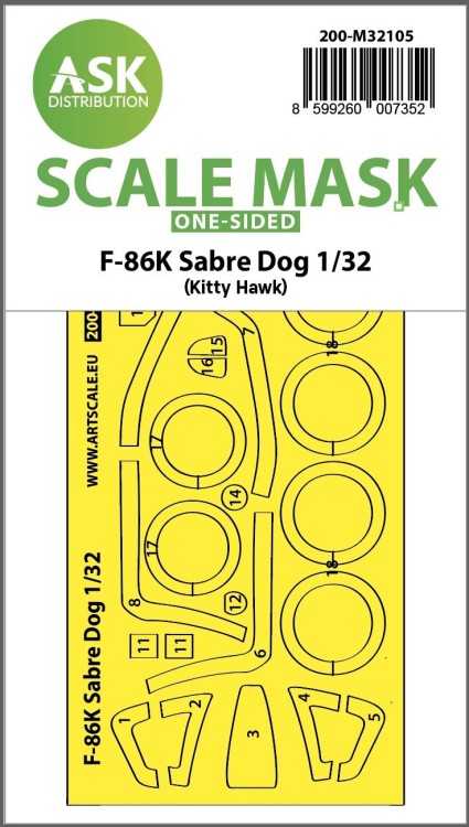 Art Scale 200-M32105 North-American F-86K Sabre Dog - wheels and canopy frame paint masks (outside only) 1/32