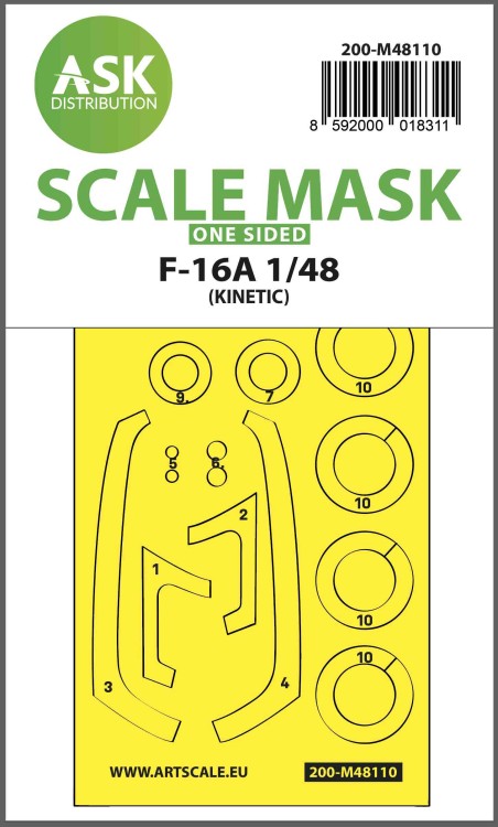 Art Scale 200-M48110 General-Dynamics F-16A canopy frame paint mask (outside only) 1/48