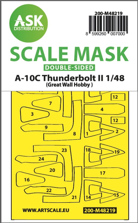 Art Scale 200-M48219 Fairchild A-10C Thunderbolt II canopy frame paint mask (inside and outside) 1/48