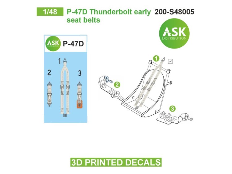 Art Scale 200-S48005 Republic P-47D Thunderbolt early seat belts - 3D-printed decals by ASK 1/48