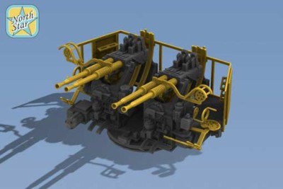 North Star NSA350137 6 pcs USN 40 mm/56 Bofors quad mount ver. 1/with Mk-51 director, resin, PE, brass barels