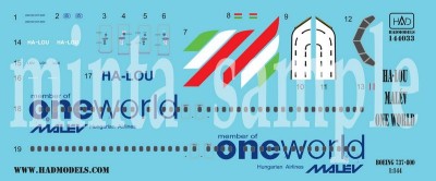 HAD 144033 Decal Boeing 737/800 One World MALEV 1/144