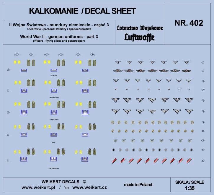 Weikert Decals 402 German Uniforms WWII - Luftwaffe, part 3 1/35