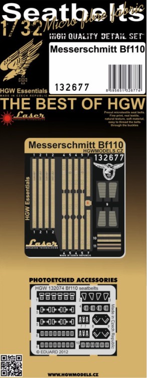 HGW 132677 Seatbelts Messerschmitt Bf 110 (laser) 1/32