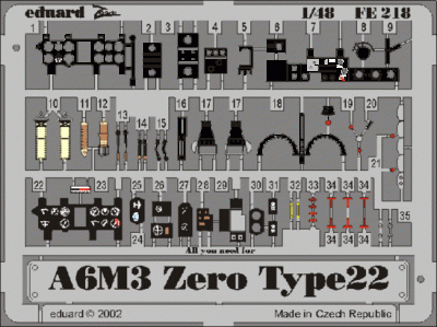 Eduard FE218 A6M3 Zero type 22 (HAS) фототравление Zoom Цветное