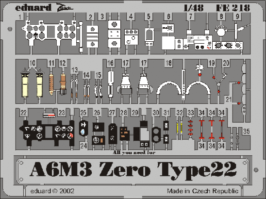 Eduard FE218 A6M3 Zero type 22 (HAS) фототравление Zoom Цветное